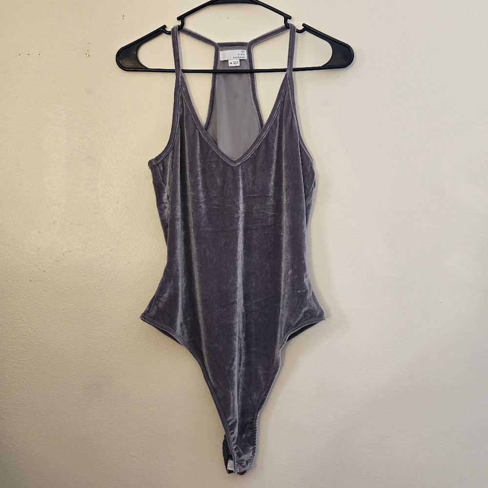 Ten Sixty Sherman Women's XL Velvet V-Neck Bodysuit in Gray